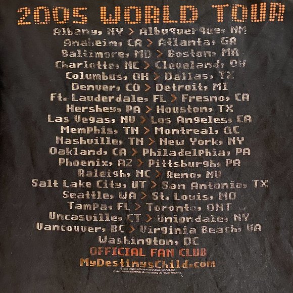 Destiny's Child Beyonce Vintage Fan Club 2005 World Tour T-Shirt Black XL - Picture 4 of 4